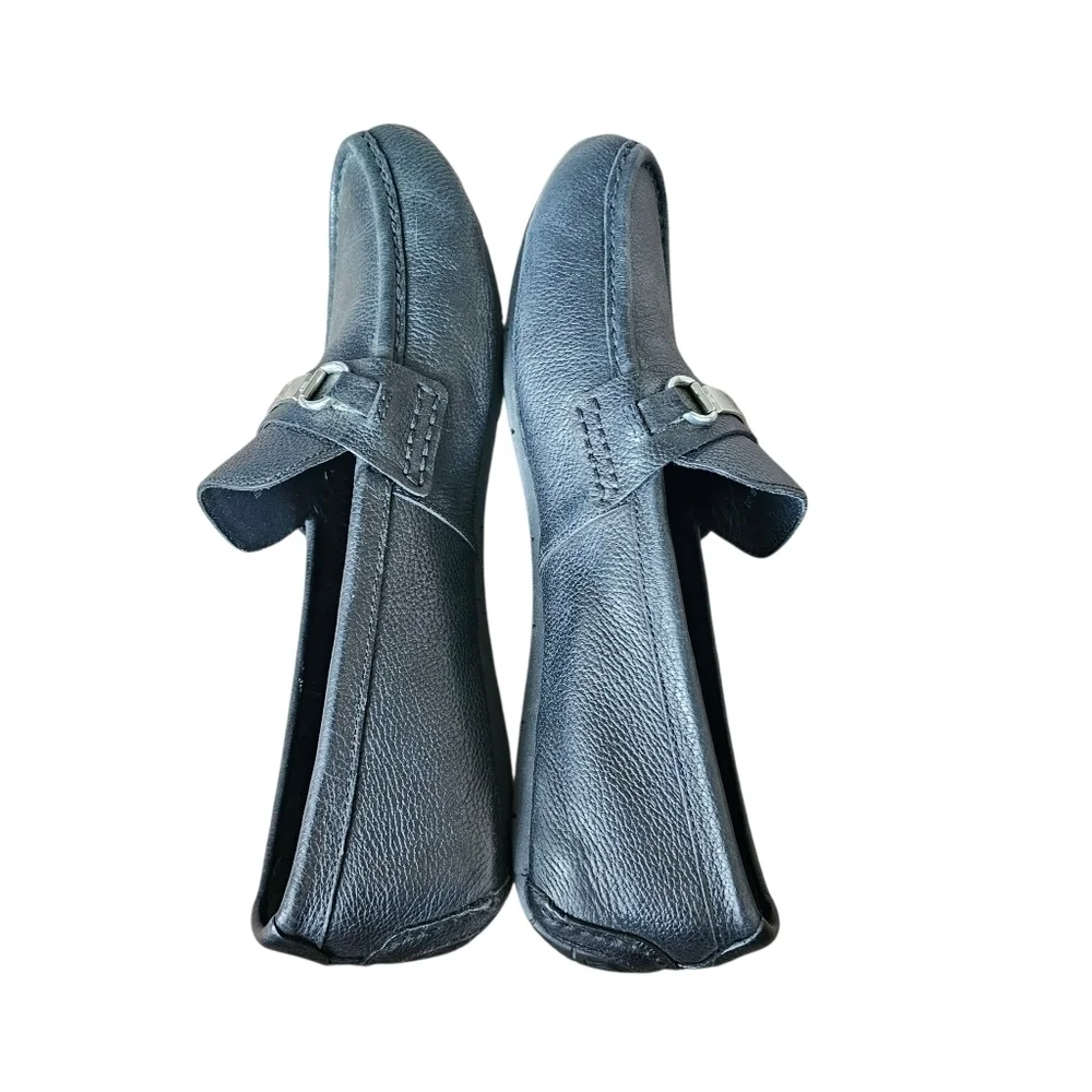 Cole Haan Black Leather Slip On Loafers with Silver Accent Size 12